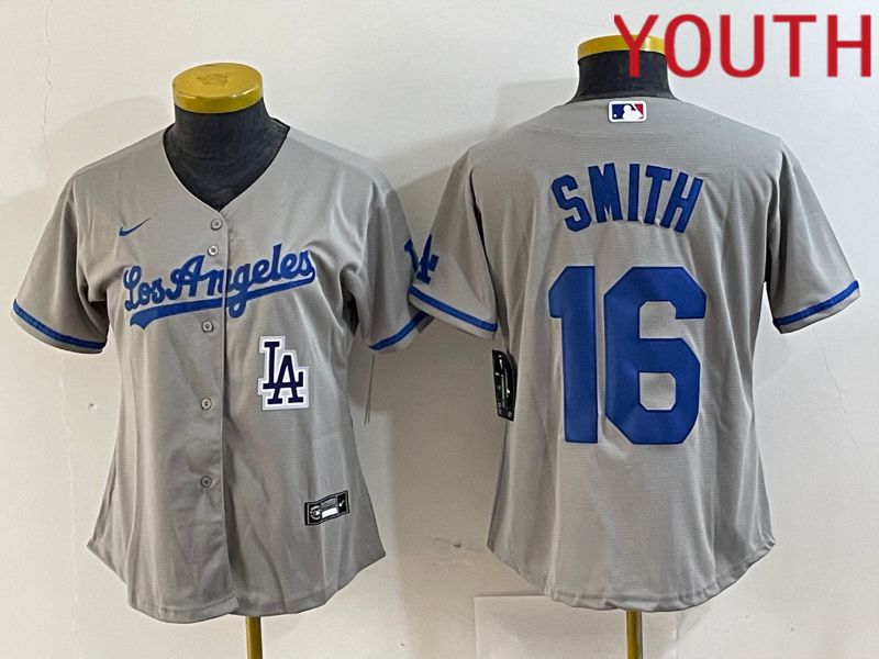 Youth Los Angeles Dodgers #16 Smith Grey Game Nike 2024 MLB Jersey style 6->->Youth Jersey